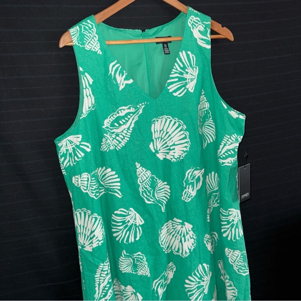 Jones New York Kelly Green Linen Blend Sea Shell Sleeveless Dress XL NWT - Picture 4 of 11